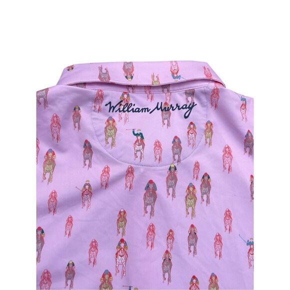 William Murray Golf Polo Shirt Mens large Pink Horse Racing And They're Off - Picture 4 of 6